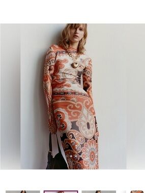 FARM Rio Long-Sleeve Paisley Maxi Mesh Dress with side rushing , fully lined xl